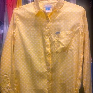 NWT Columbia Long Sleeve Button Front Lightweight Shirt Yellow White XS